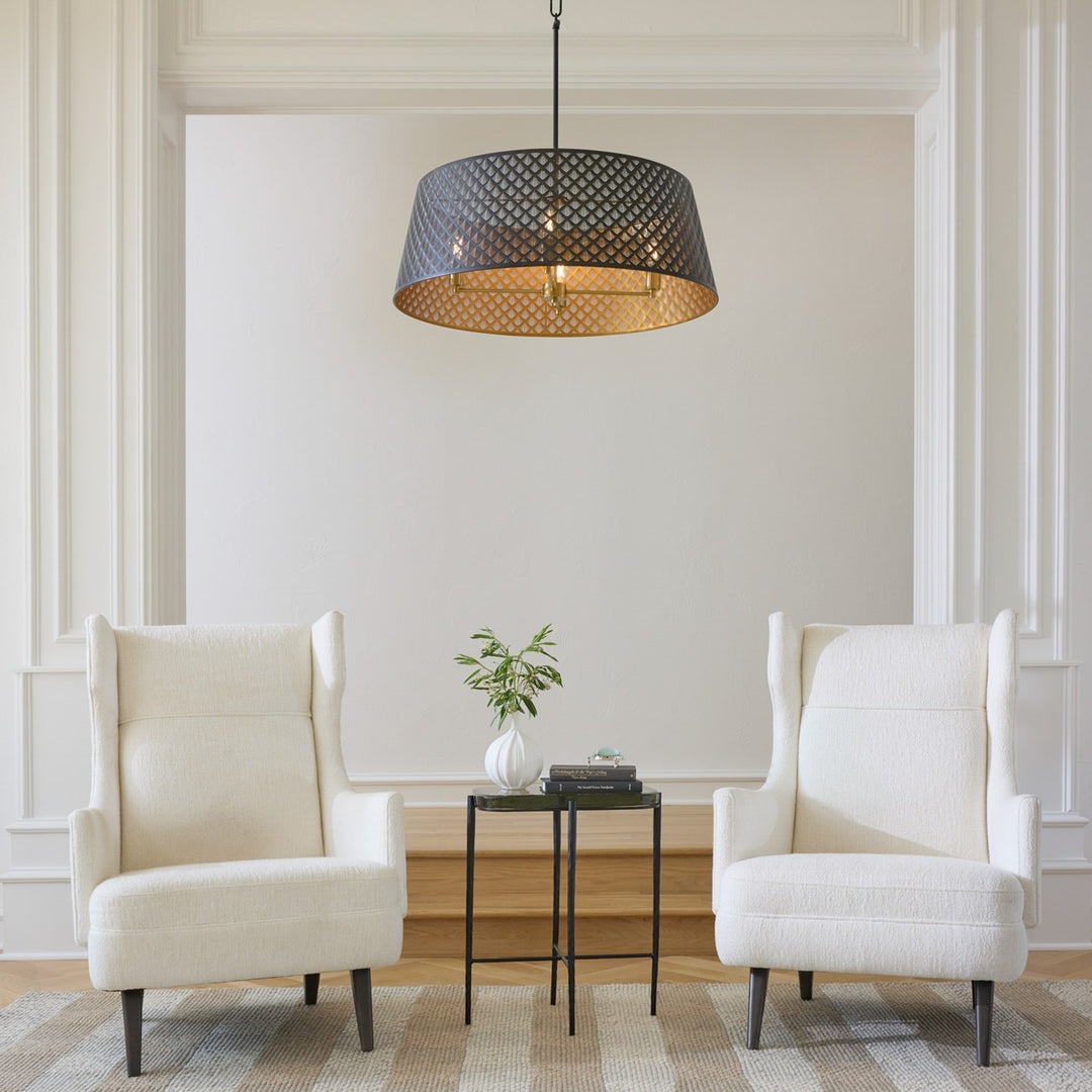 Benedict 32" 4Lt Pendantdant - Matte Black/Aged Brass