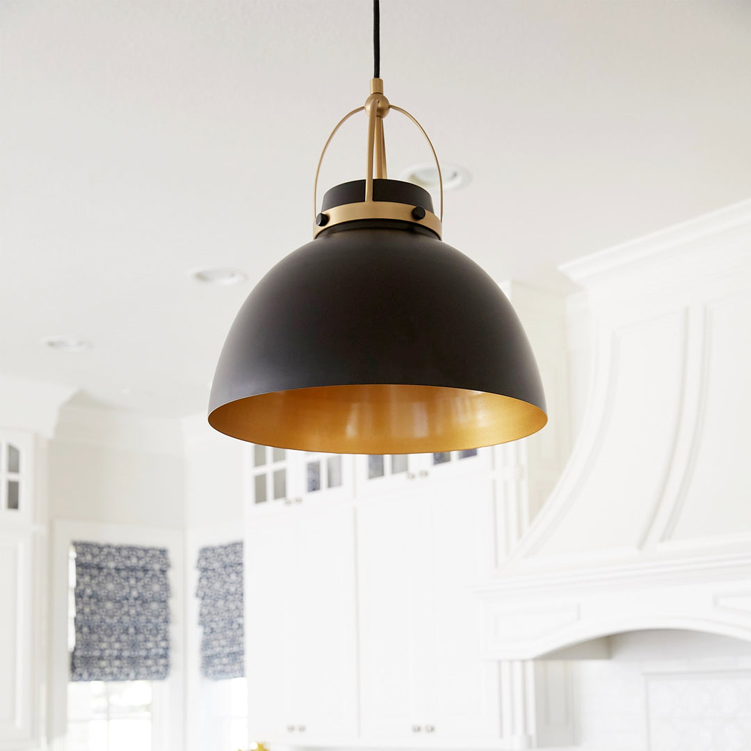 Pruitt 15" Pendantdant - Matte Black/Aged Brass