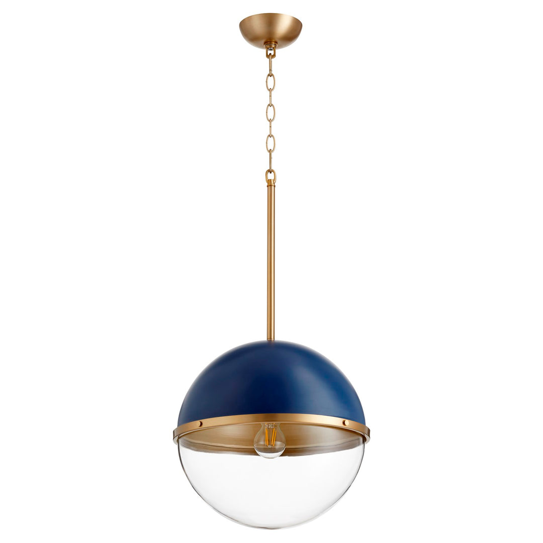 12" Sphere Pendantd - Blu/Aged Brass by Quorum
