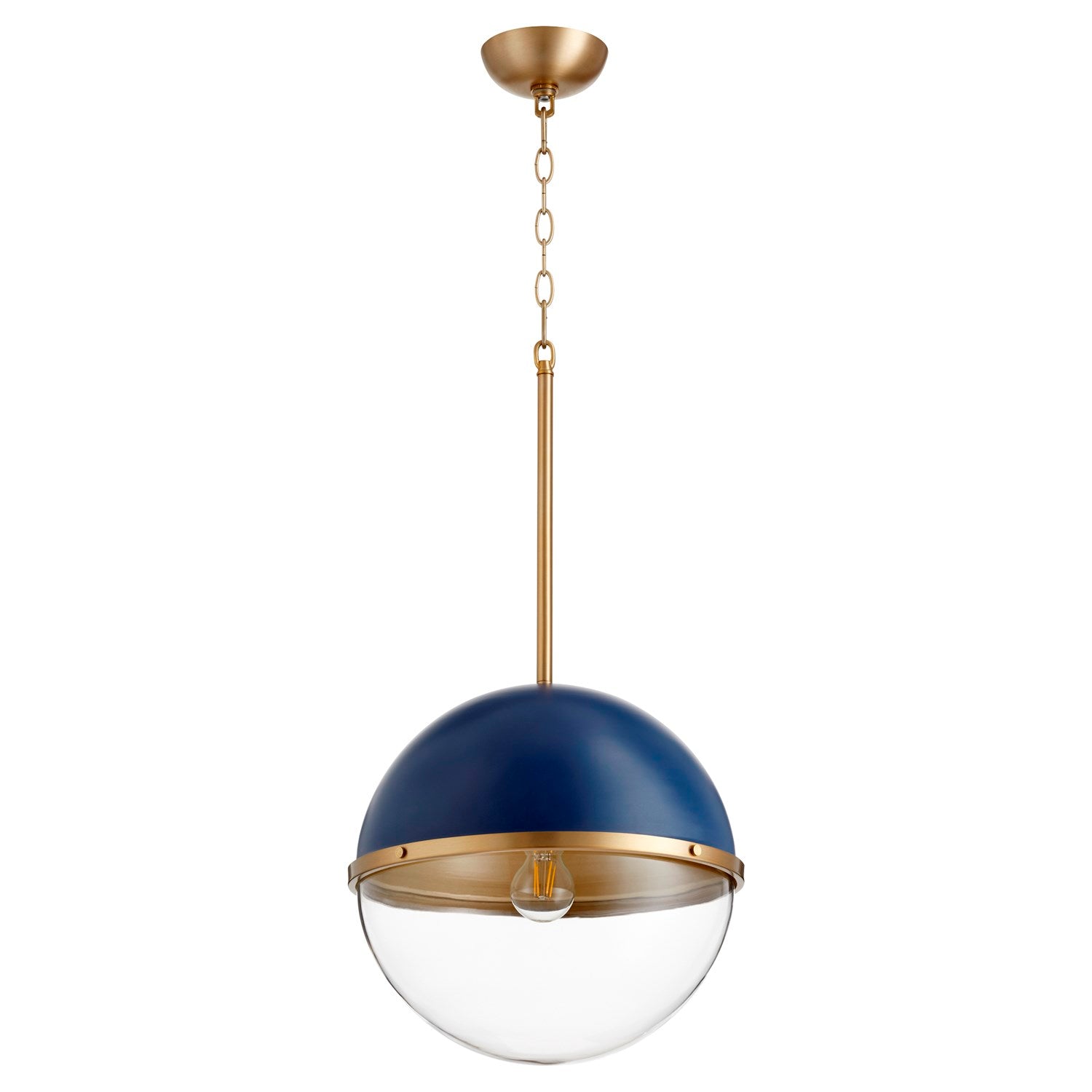 12" Sphere Pendantd - Blu/Aged Brass by Quorum