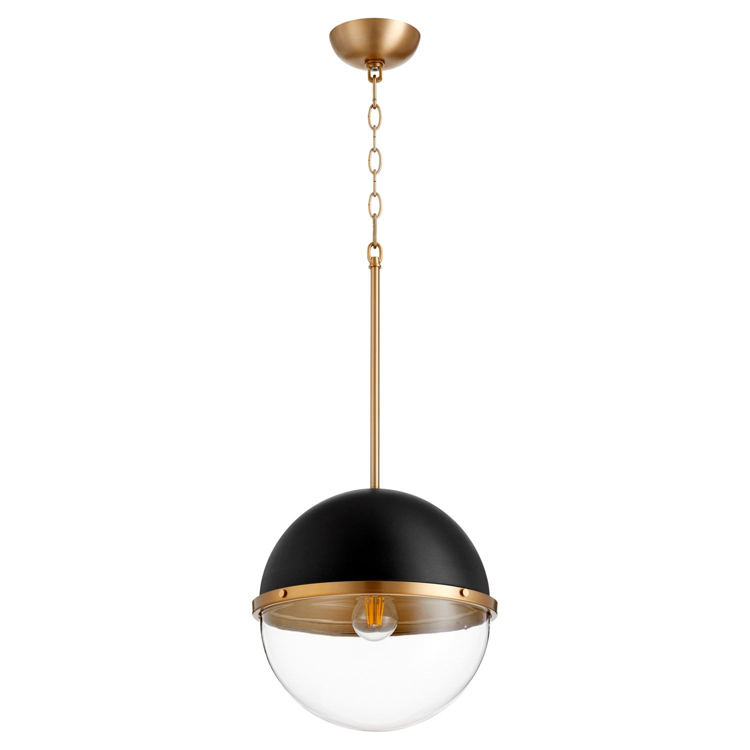 12" Sphere Pendantd -Textured Black/Aged Brass by Quorum