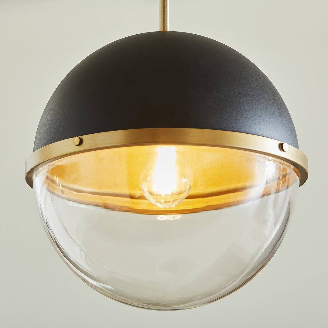 12" Sphere Pendantd -Textured Black/Aged Brass