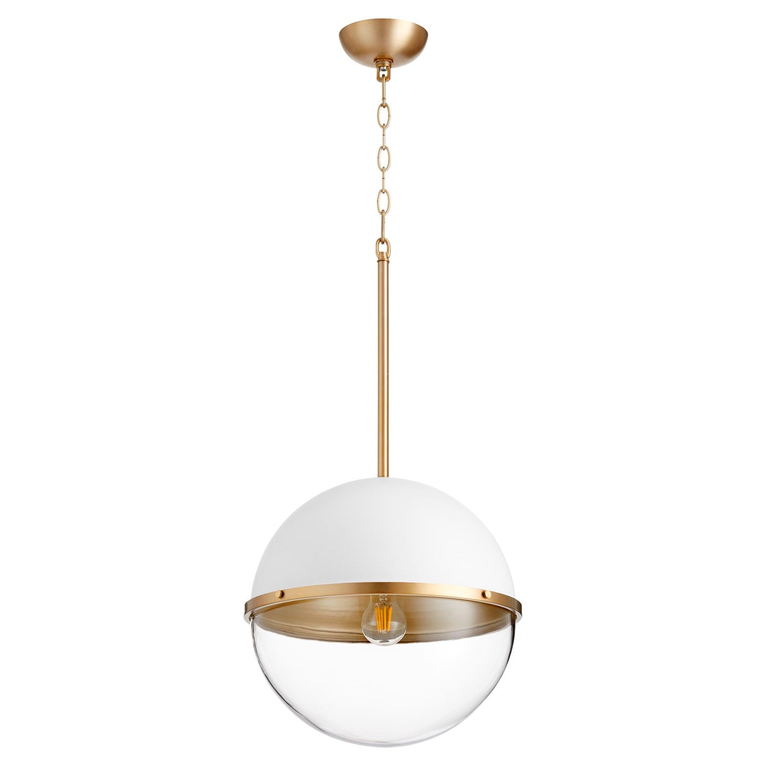 14" Sphere Pendantd - Studio White/Aged Brass by Quorum