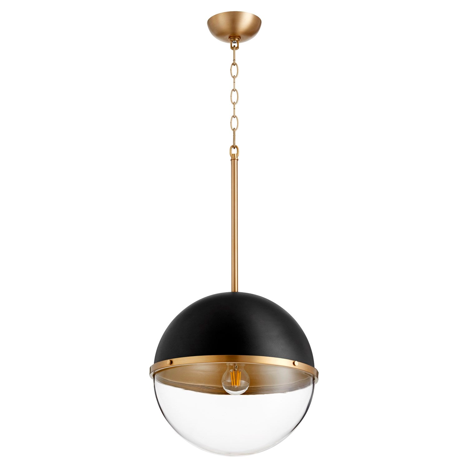 14" Sphere Pendantd - Textured Black/Aged Brass by Quorum
