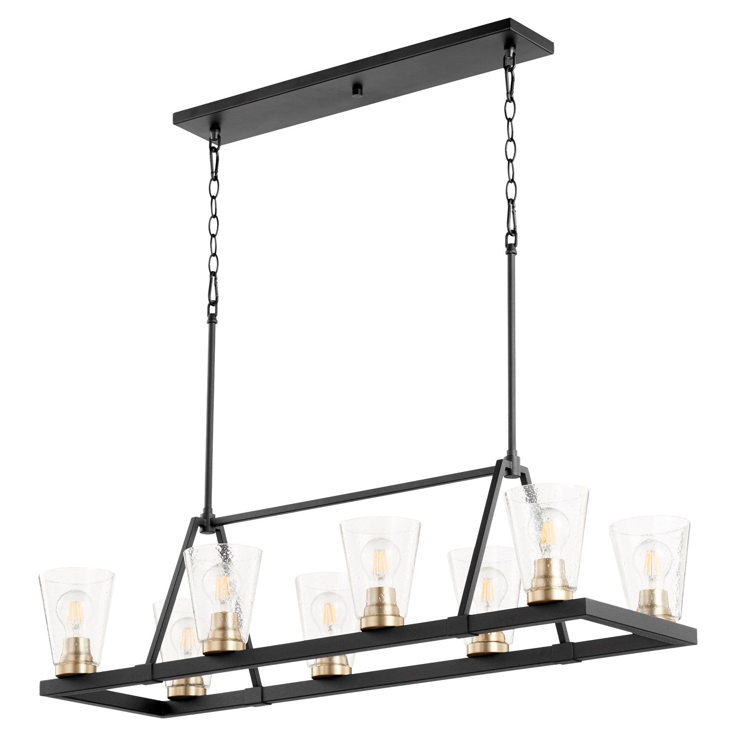 Paxton 8Lt Lin/Gold Leaf-Textured Black/Aged Brass by Quorum