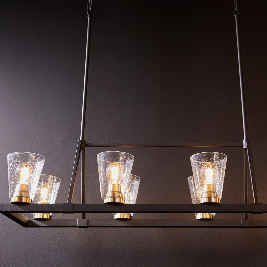 Paxton 8Lt Lin/Gold Leaf-Textured Black/Aged Brass