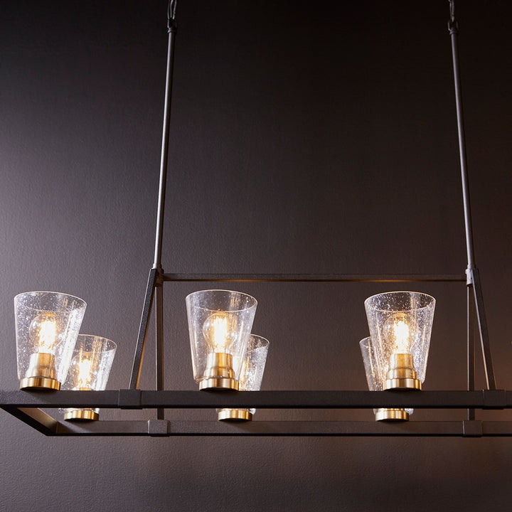 Paxton 8Lt Lin/Gold Leaf-Textured Black/Aged Brass