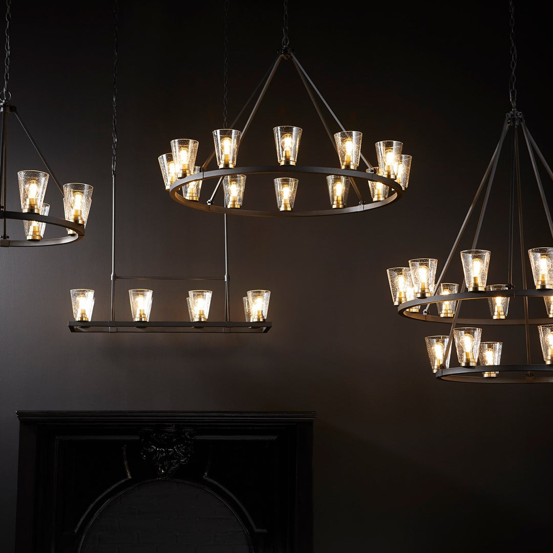 Paxton 8Lt Lin/Gold Leaf-Textured Black/Aged Brass