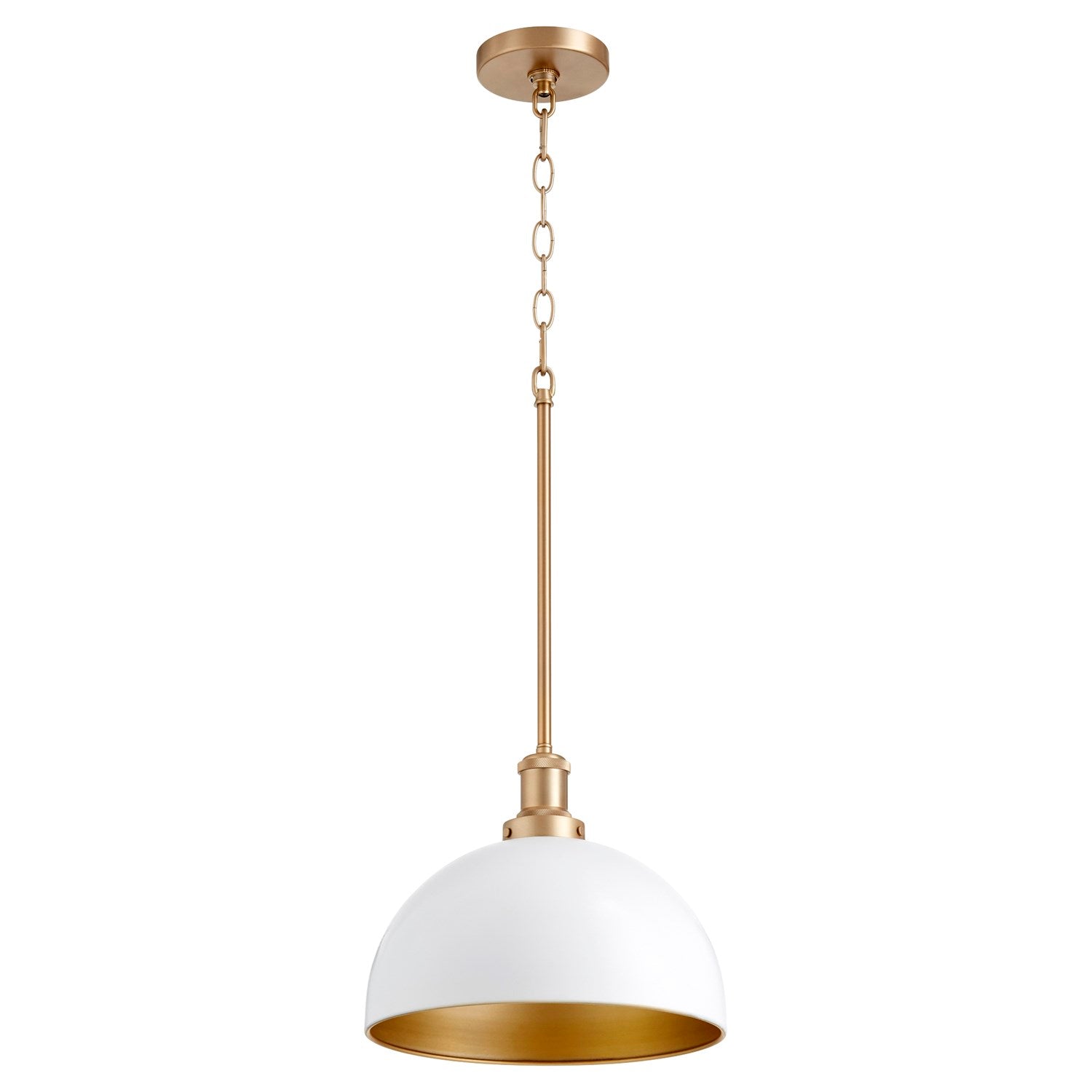 12" Dome Pendantd - Studio White/Aged Brass by Quorum