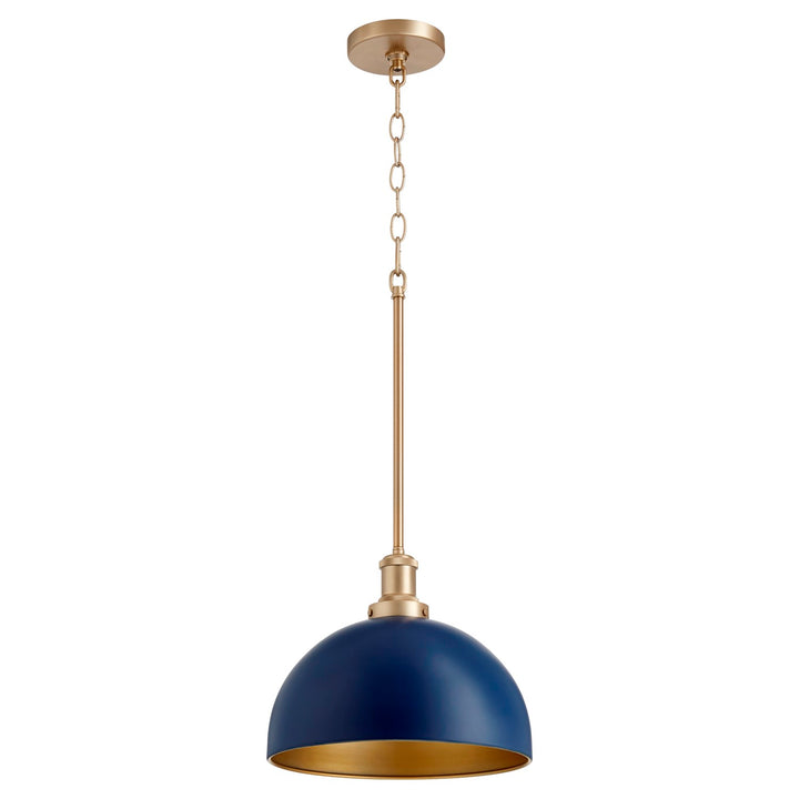 12" Dome Pendantd - Blu/Aged Brass by Quorum