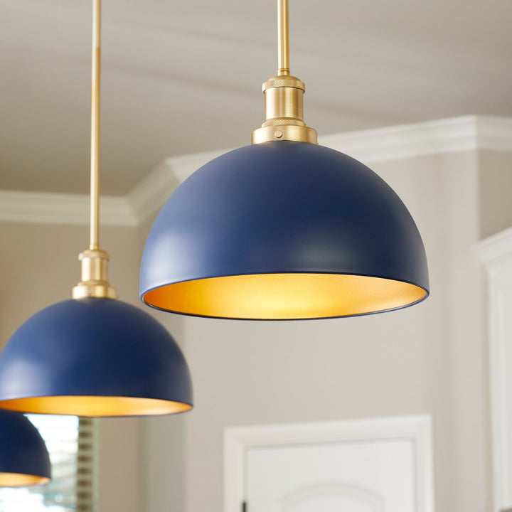 12" Dome Pendantd - Blu/Aged Brass