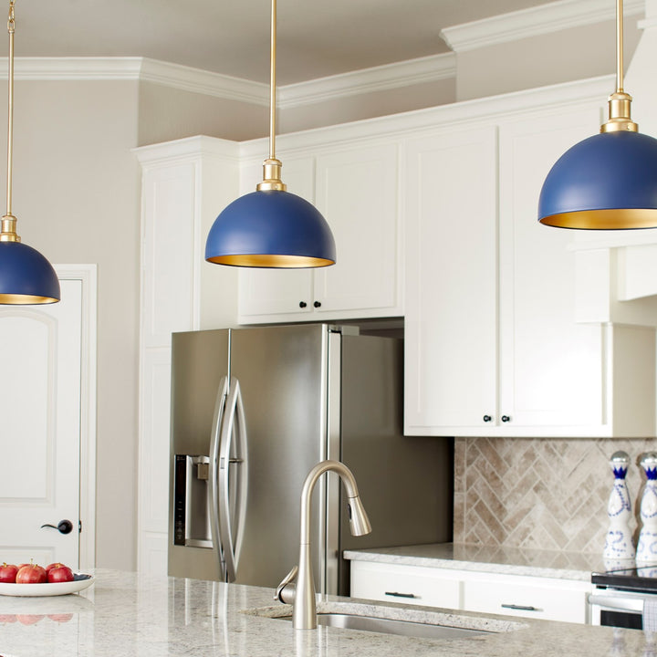 12" Dome Pendantd - Blu/Aged Brass