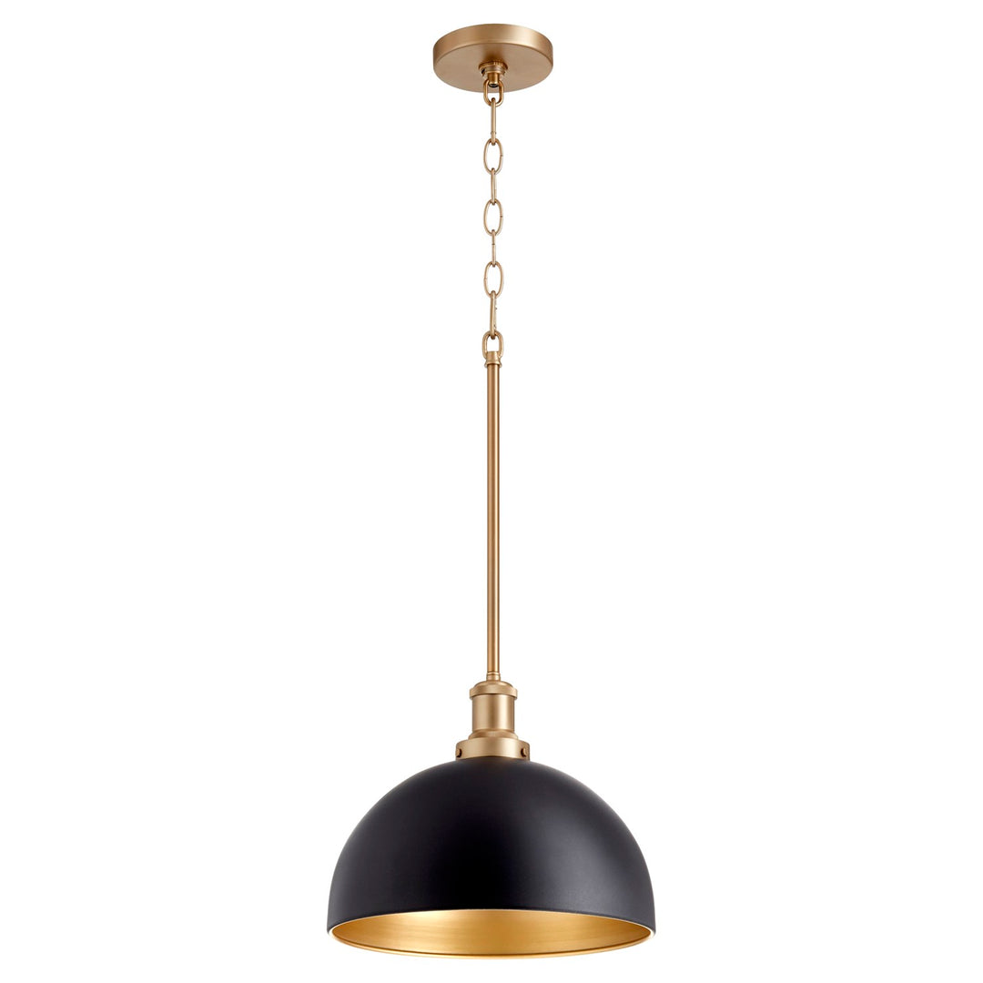 12" Dome Pendantd - Textured Black/Aged Brass by Quorum