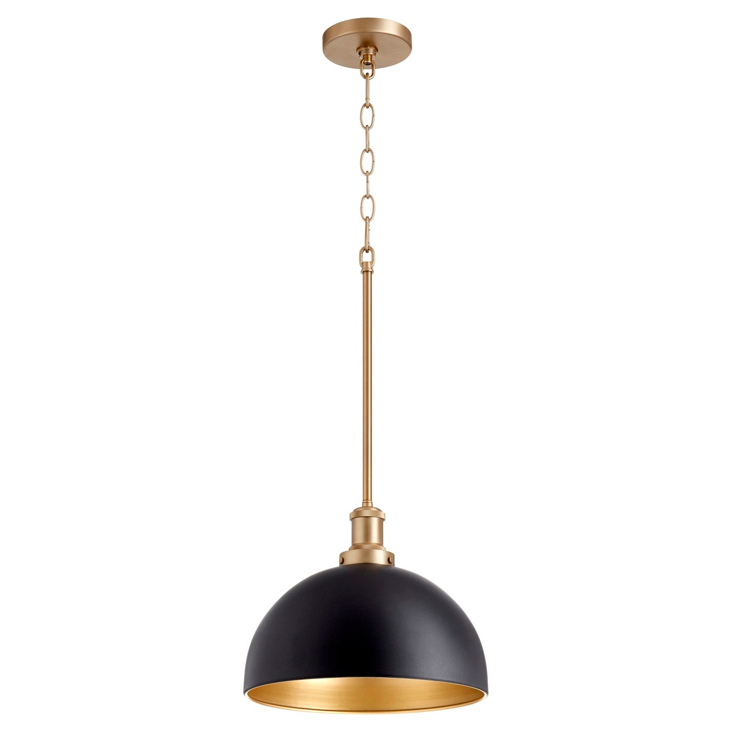 12" Dome Pendantd - Textured Black/Aged Brass by Quorum