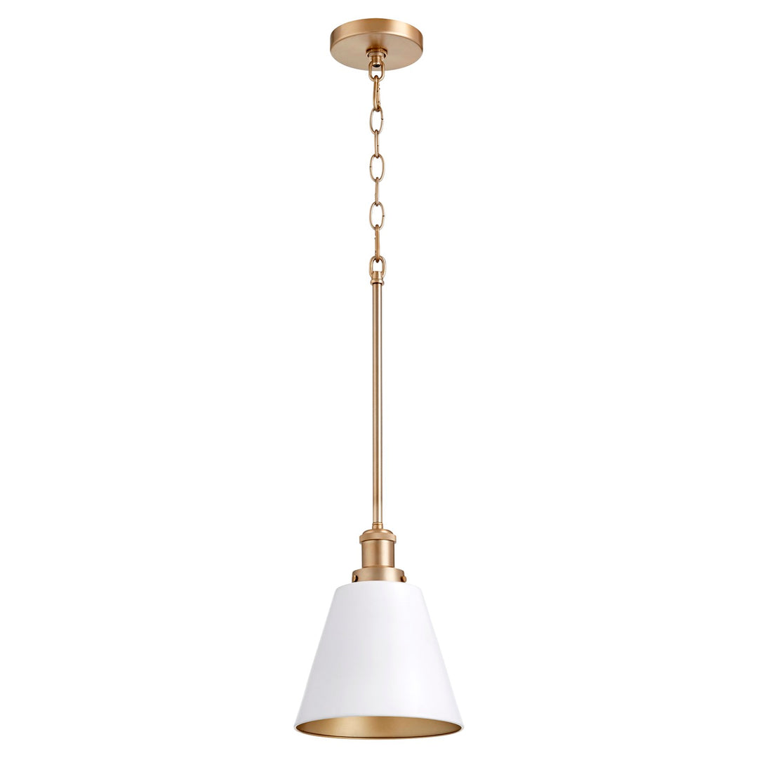 8" Cone Pendantd - Studio White/Aged Brass by Quorum