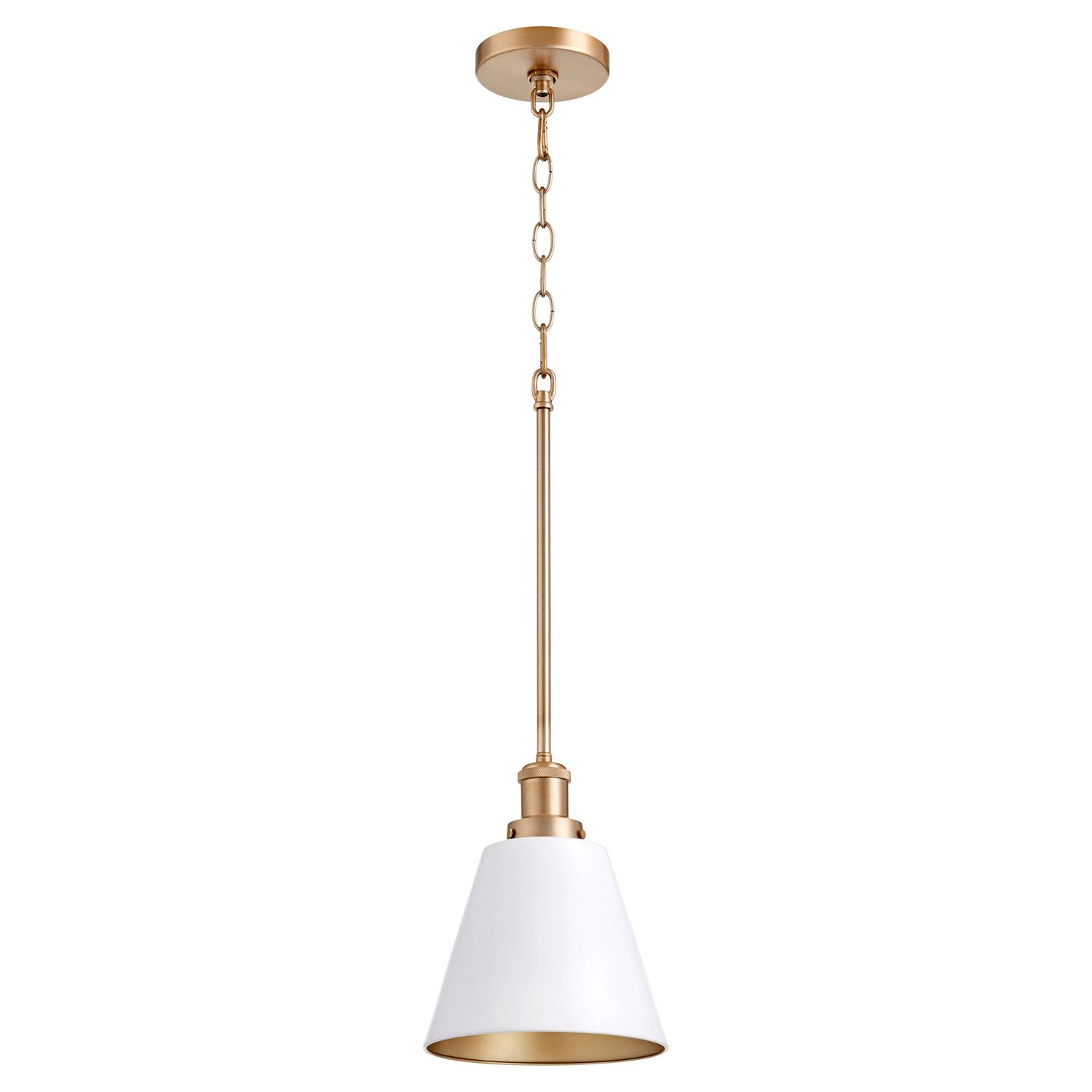 8" Cone Pendantd - Studio White/Aged Brass by Quorum