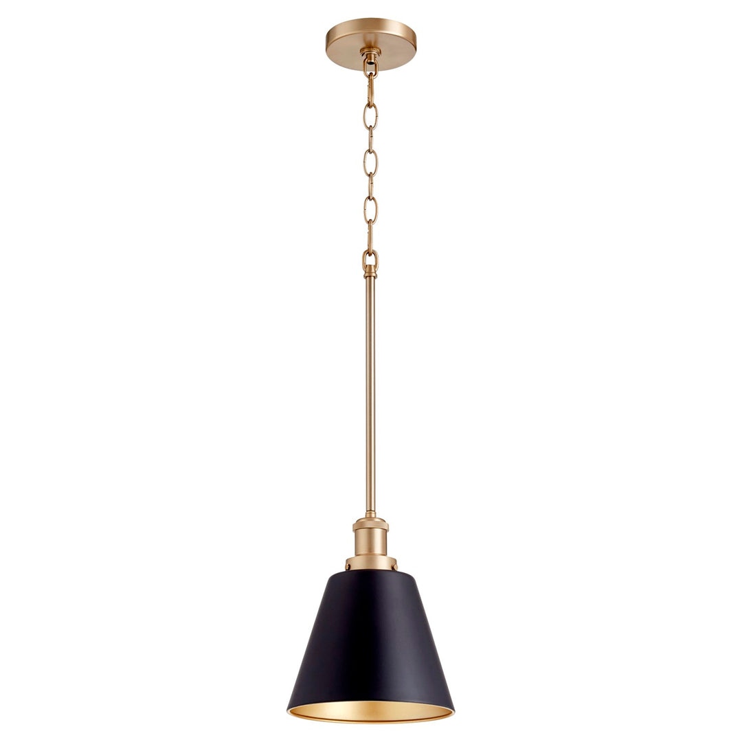 8" Cone Pendantd - Textured Black/Aged Brass by Quorum