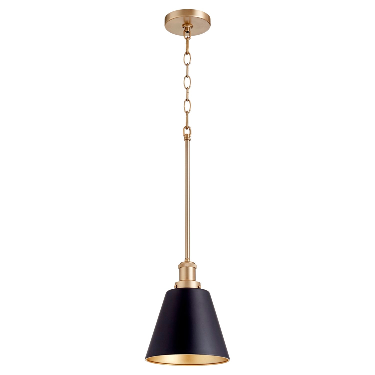 8" Cone Pendantd - Textured Black/Aged Brass by Quorum