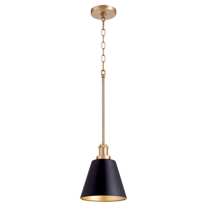 8" Cone Pendantd - Textured Black/Aged Brass by Quorum