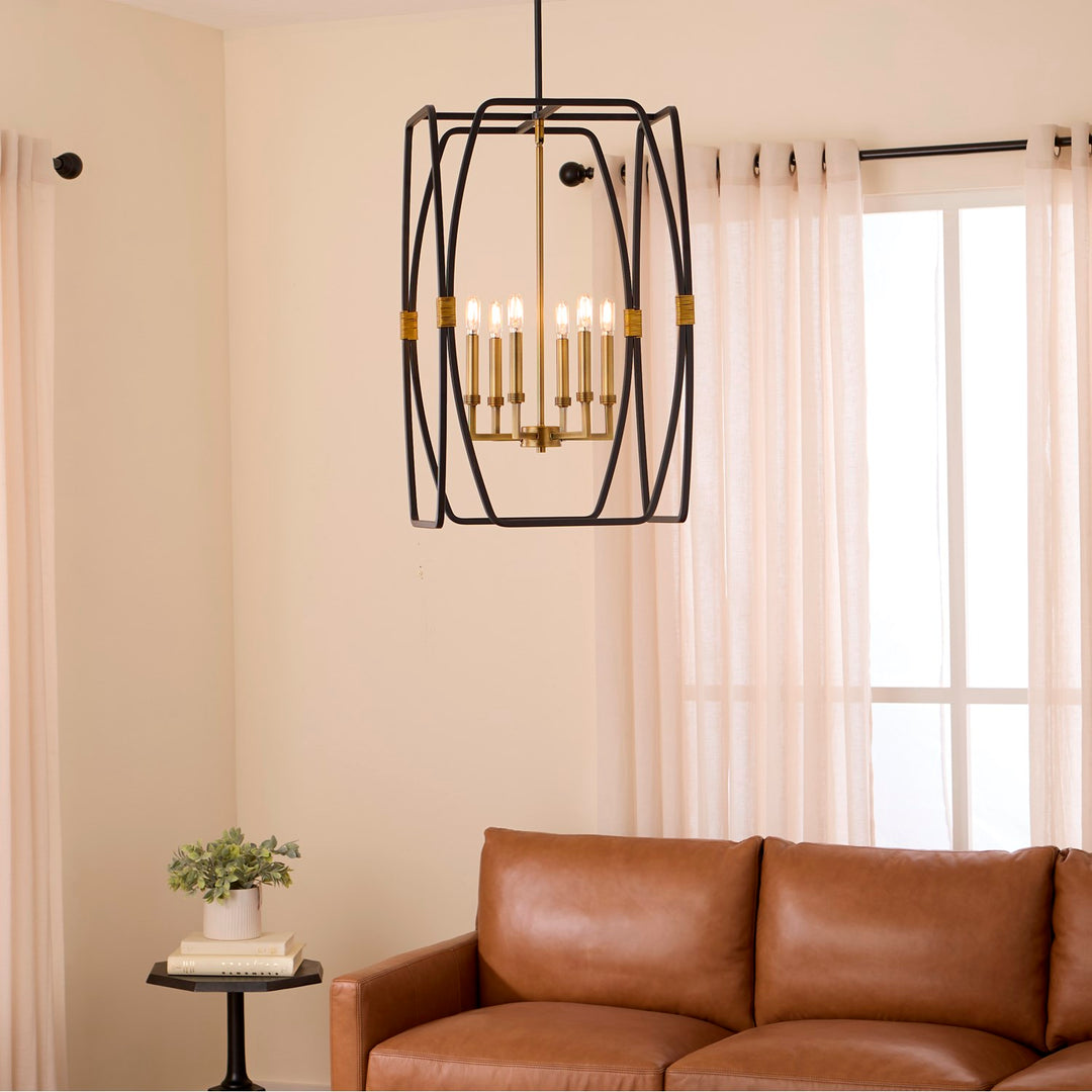 Bishop 28" 6Lt Pendantdant - Matte Black/Brushed Brass