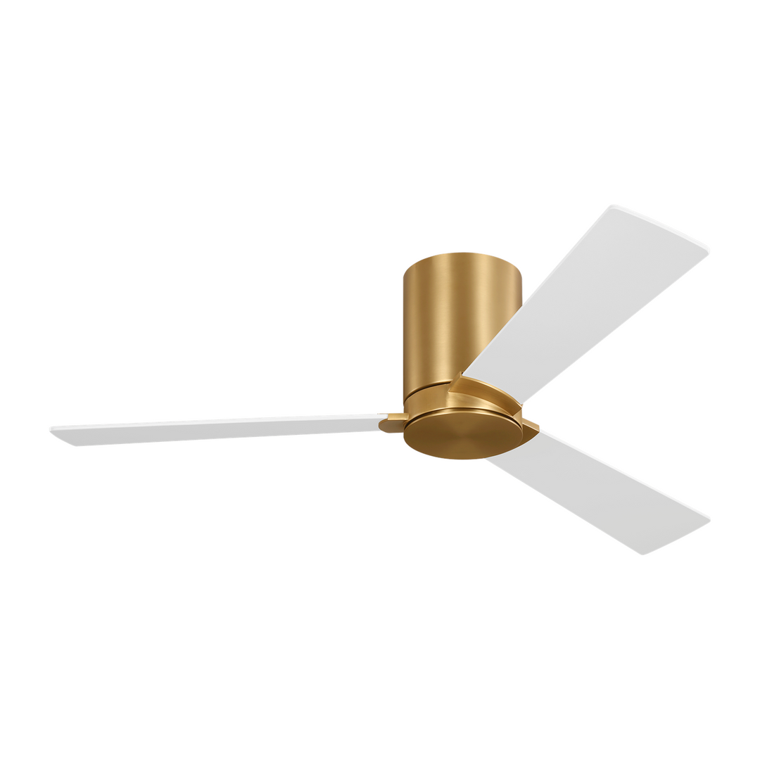 Rozzen 44 Hugger Ceiling Fan In Burnished Brass With Matte White Blades by VC Fan Collection