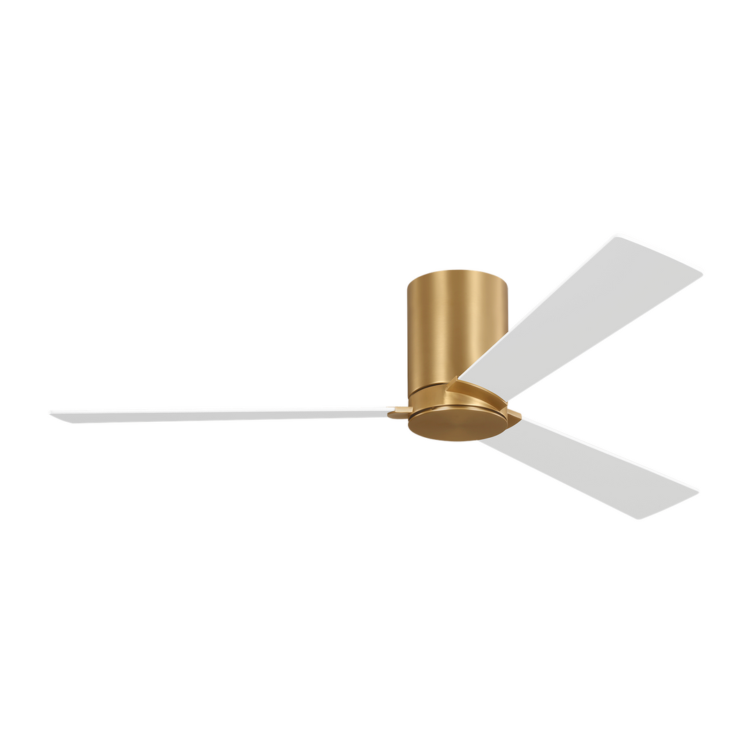 Rozzen 52 Hugger Ceiling Fan In Burnished Brass With Matte White Blades by VC Fan Collection
