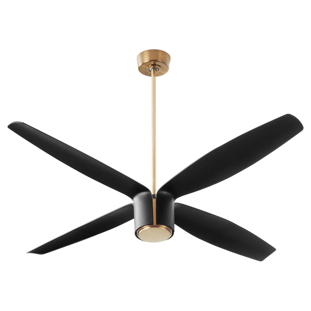 X Ceiling Fan Aged Brass Black Blades by Oxygen Lighting