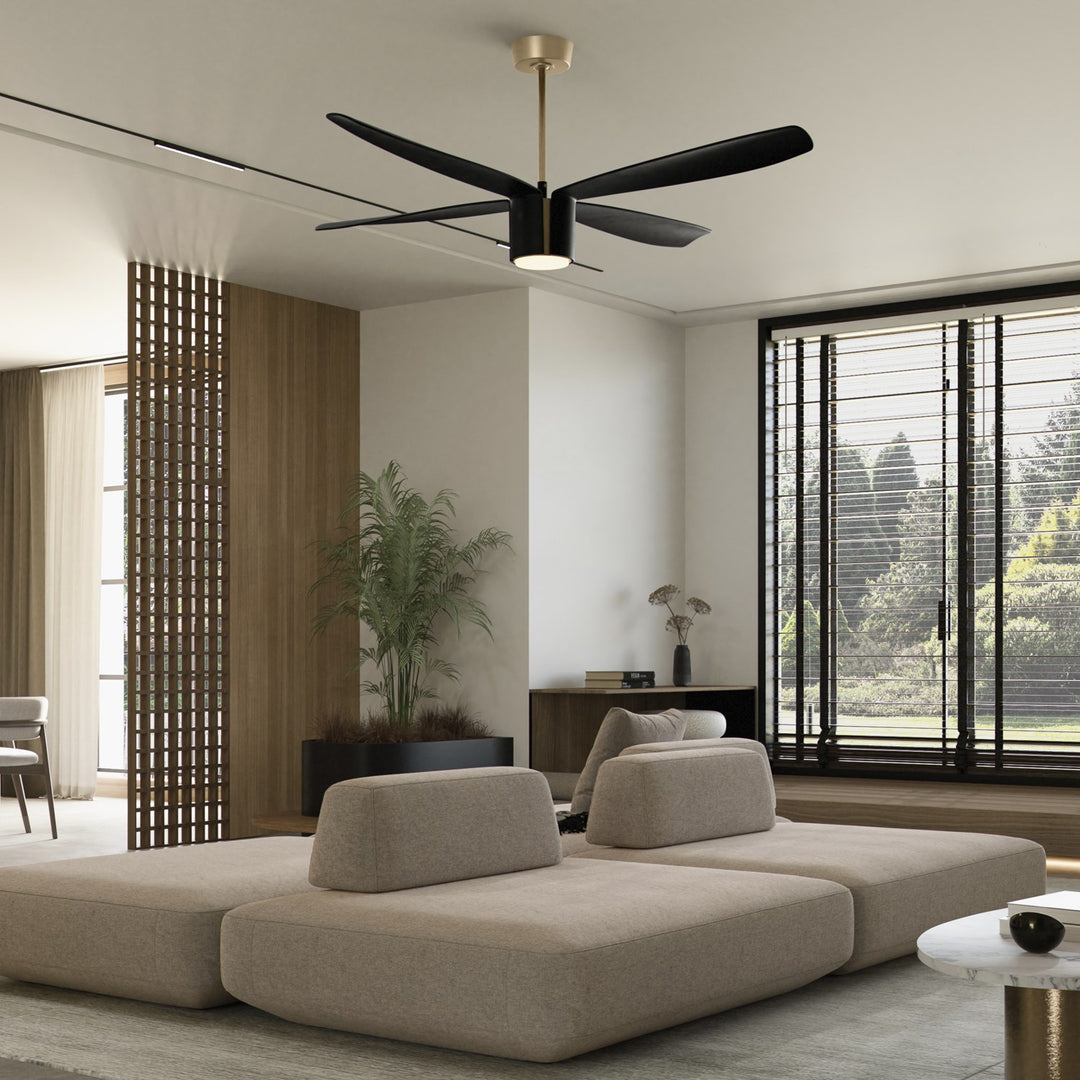 X Ceiling Fan Aged Brass Black Blades