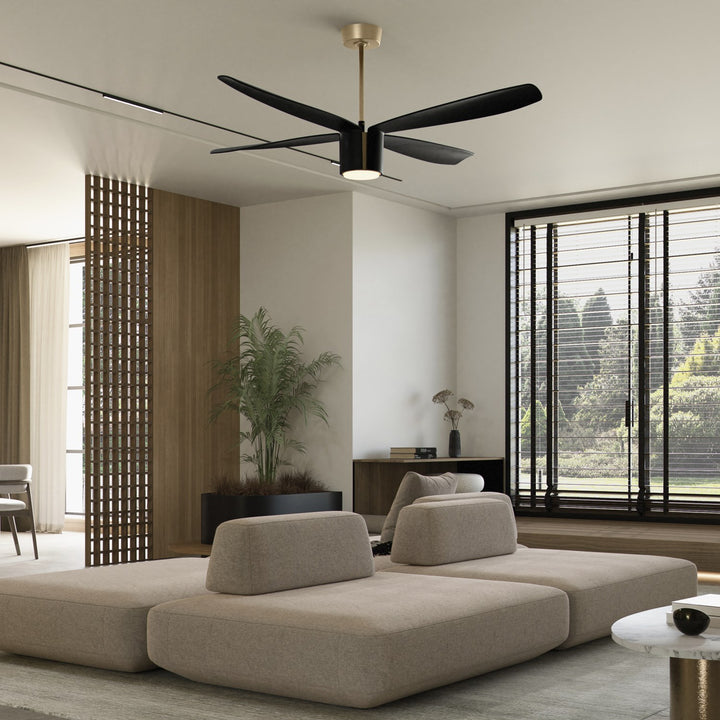 X Ceiling Fan Aged Brass Black Blades