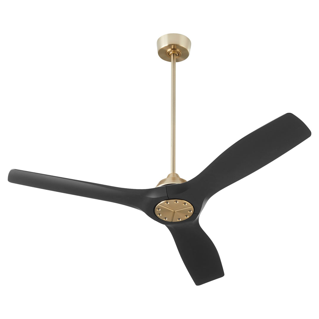 X Ceiling Fan Aged Brass Black Blades by Oxygen Lighting