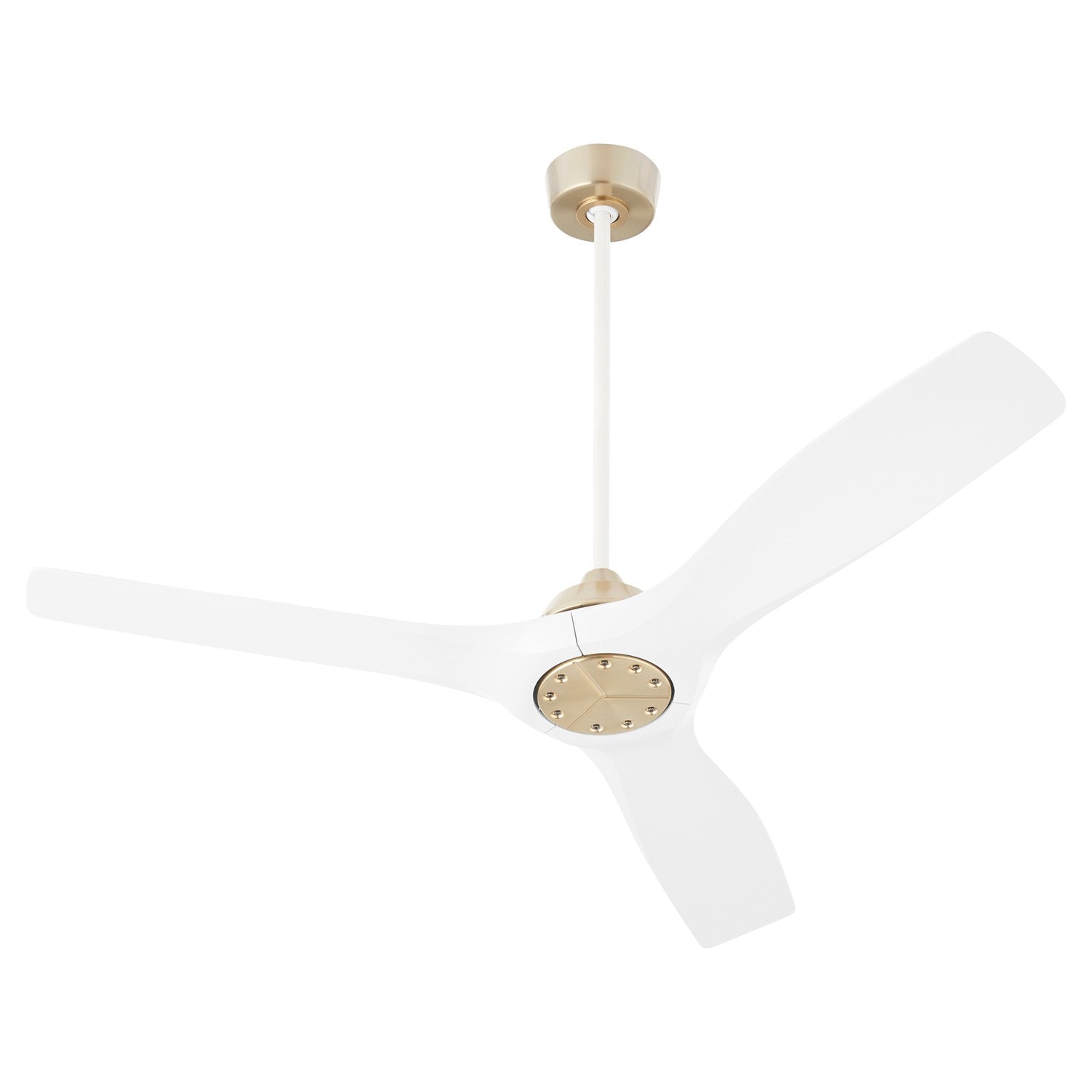 X Ceiling Fan Aged Brass White Blades by Oxygen Lighting