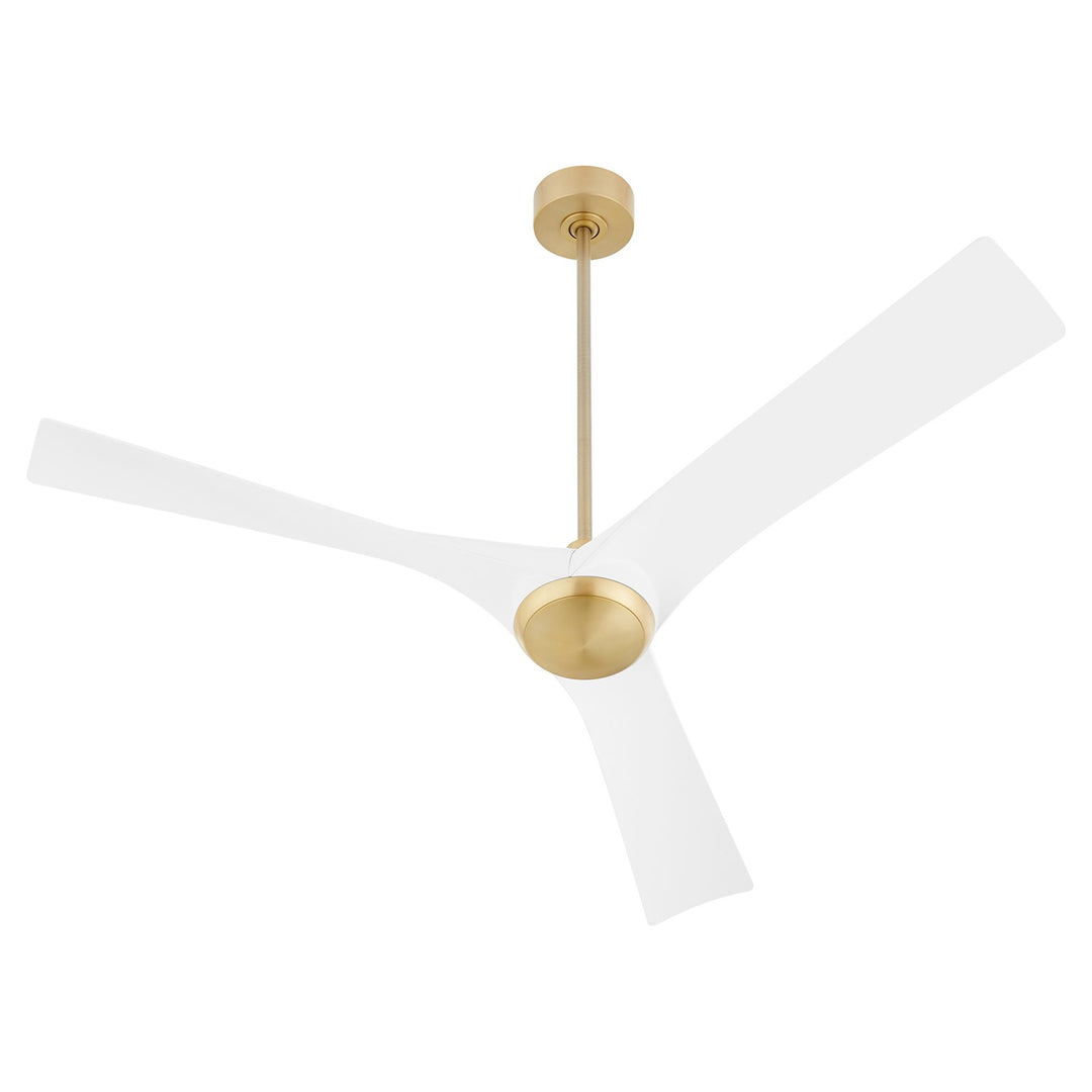 X Ceiling Fan Aged Brass White Blades by Oxygen Lighting
