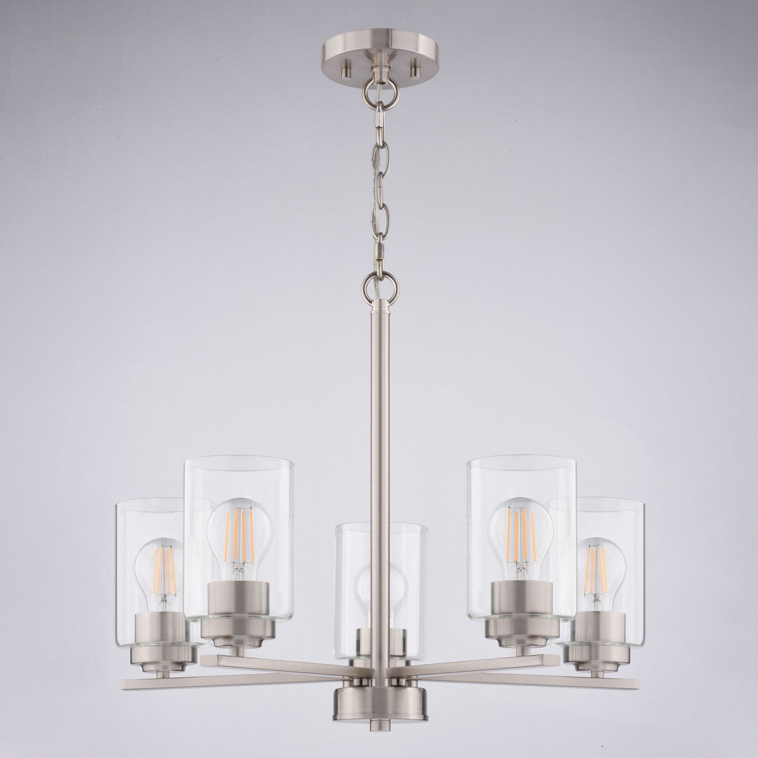 21-In. W 5 Light Chandelier Satin Nickel