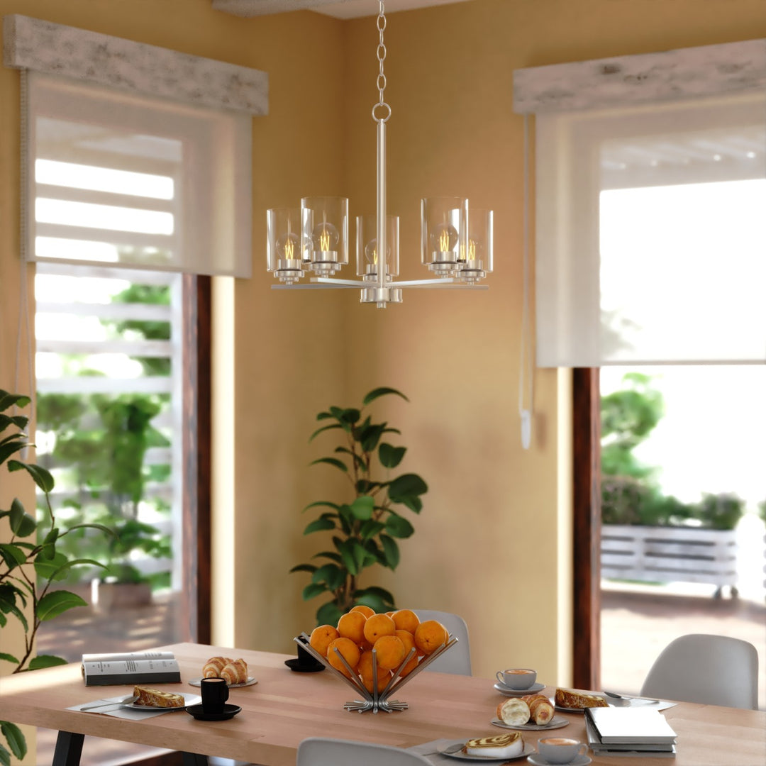 21-In. W 5 Light Chandelier Satin Nickel