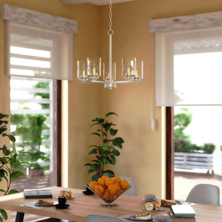 21-In. W 5 Light Chandelier Satin Nickel