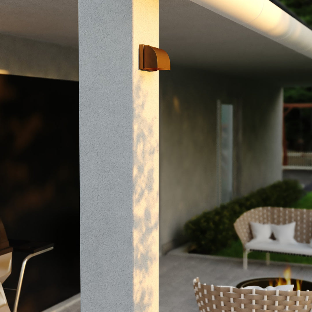 7-In. W Outdoor Wall Light Warm Brass