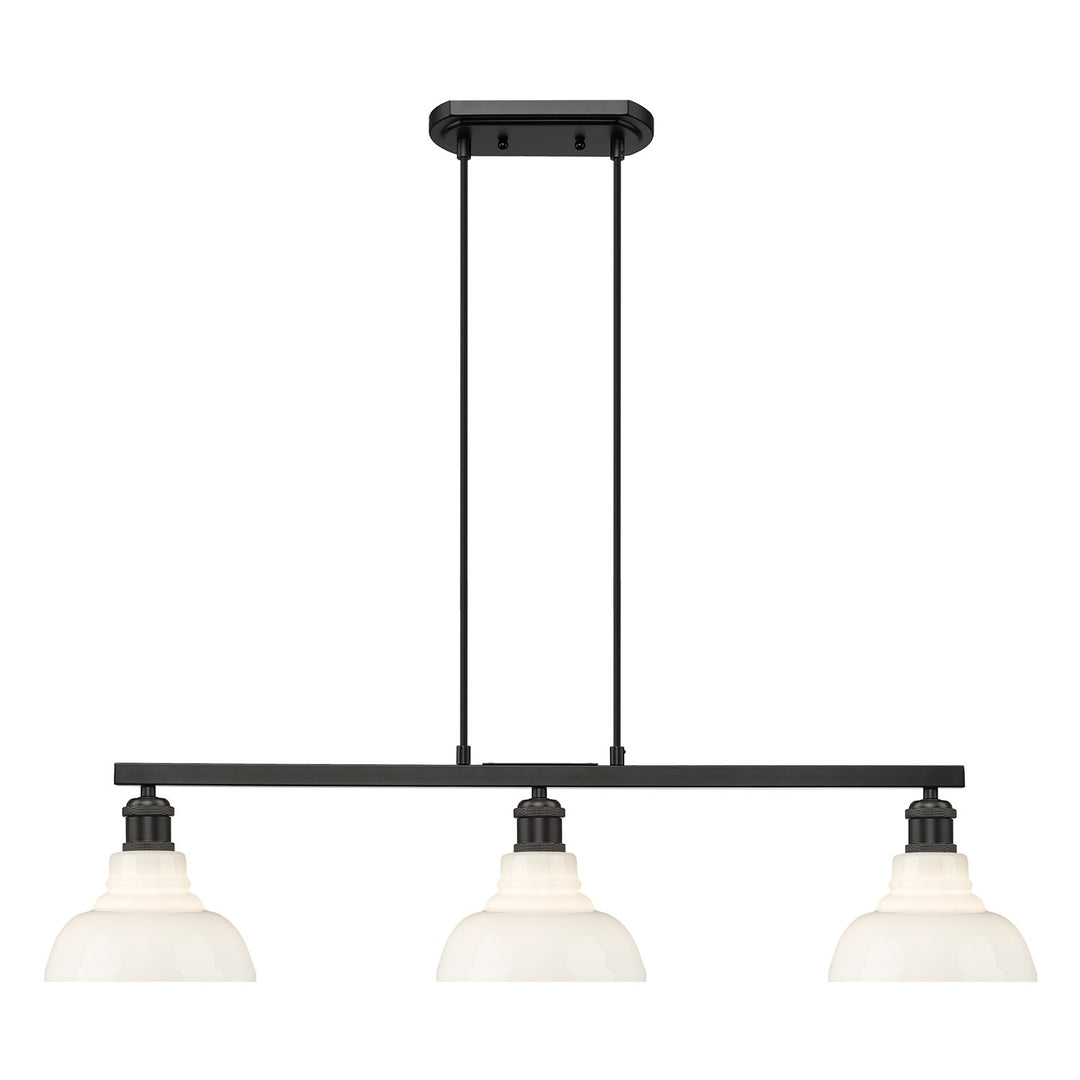3-Light Linear Pendant In Matte Black With Vintage Milk Glass by Golden
