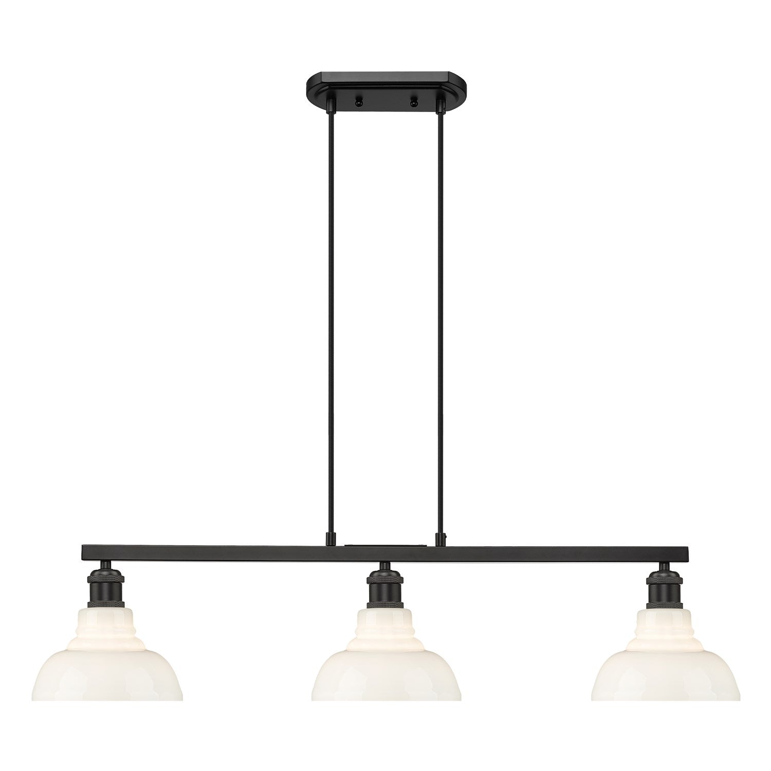 3-Light Linear Pendant In Matte Black With Vintage Milk Glass by Golden