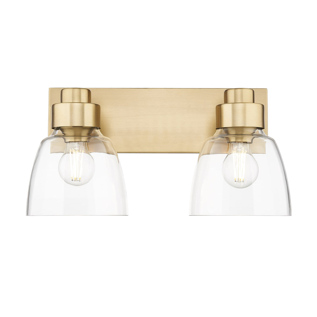 2 Light Bath Vanity In Brushed Champagne Bronze With Clear Glass Shade by Golden