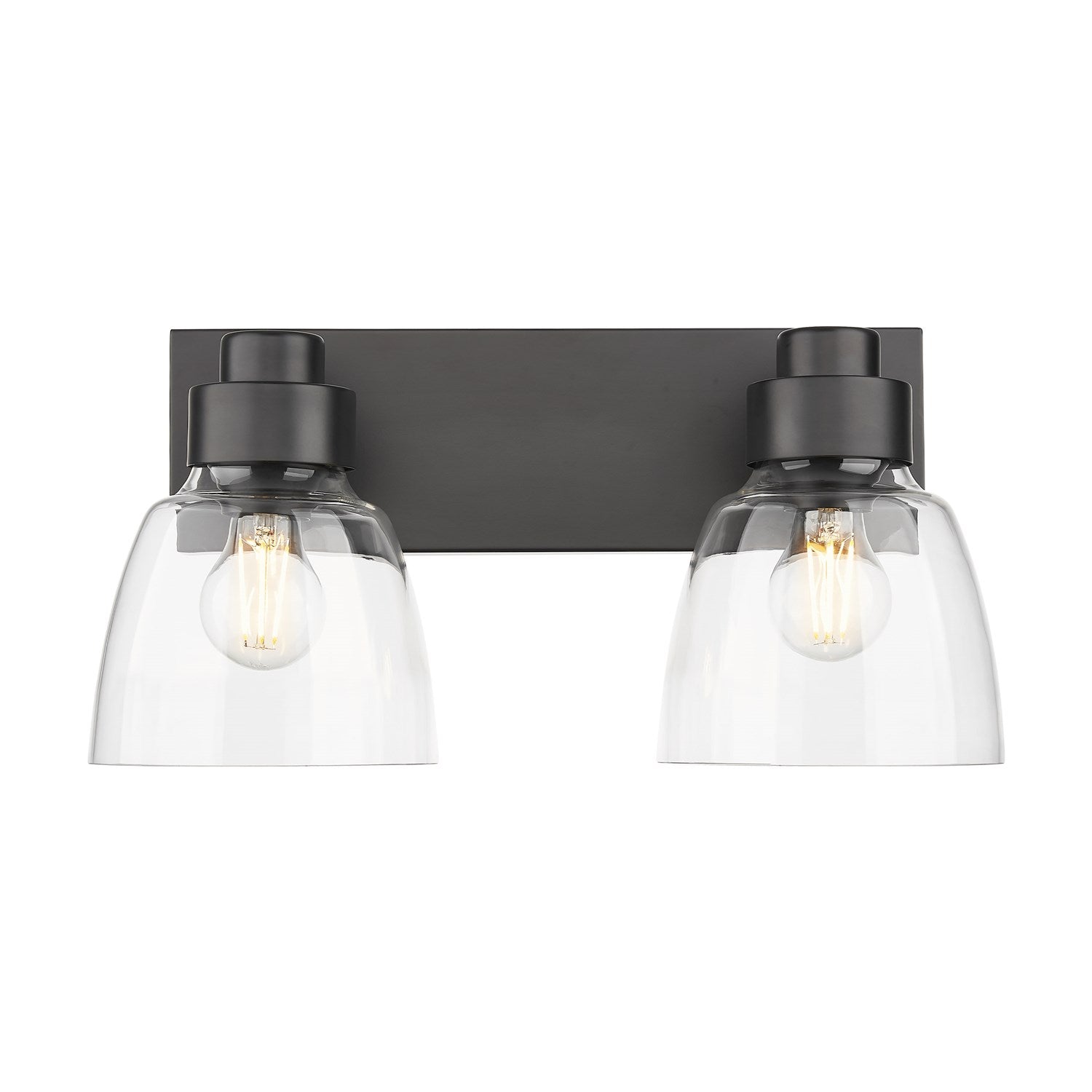 2 Light Bath Vanity In Matte Black With Clear Glass Shade by Golden