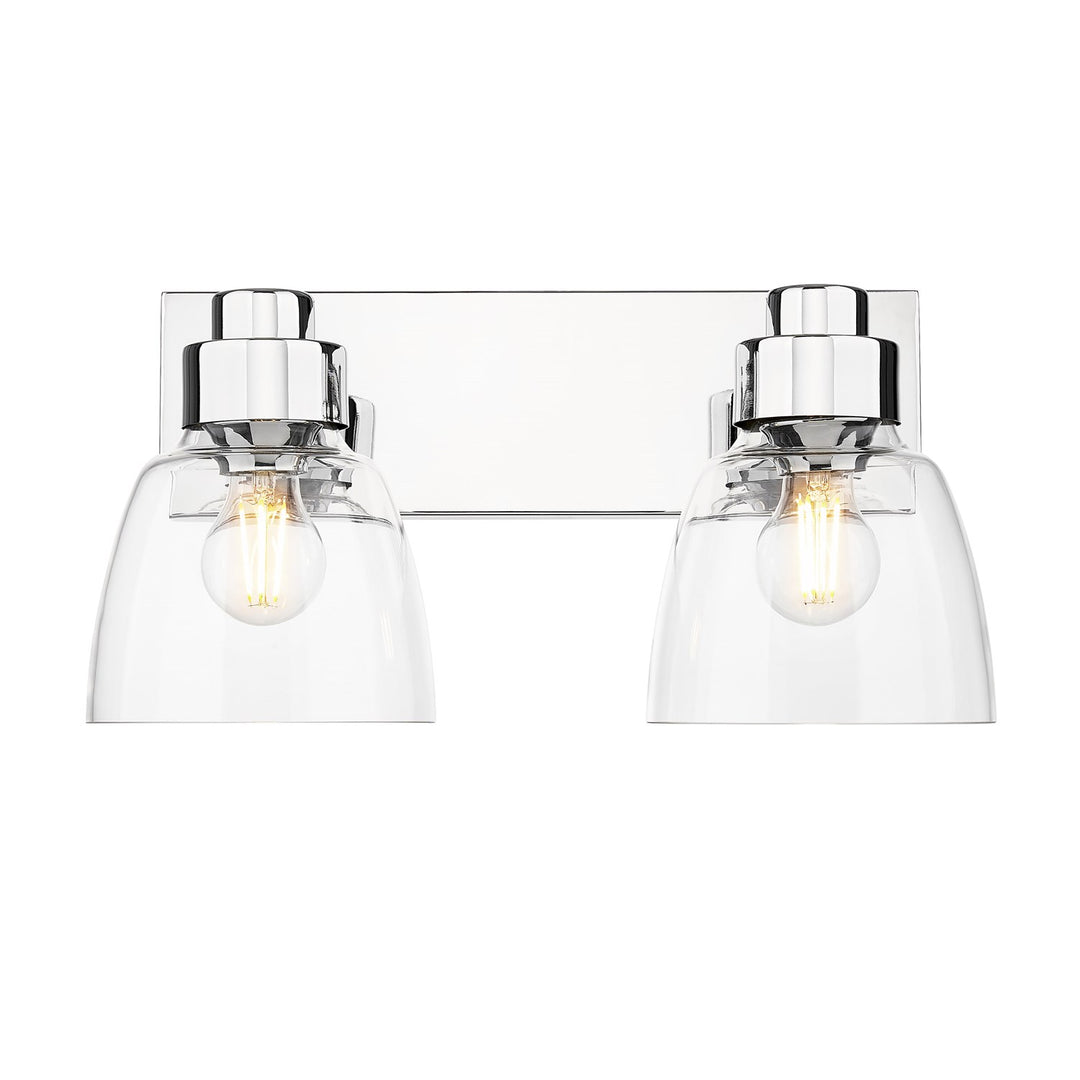 2 Light Bath Vanity In Chrome With Clear Glass Shade by Golden