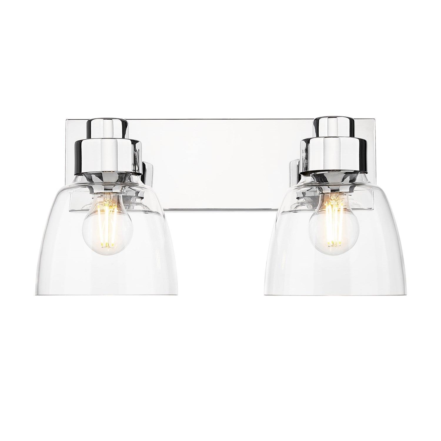 2 Light Bath Vanity In Chrome With Clear Glass Shade by Golden