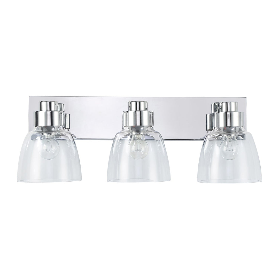 3 Light Bath Vanity In Chrome With Clear Glass Shade by Golden