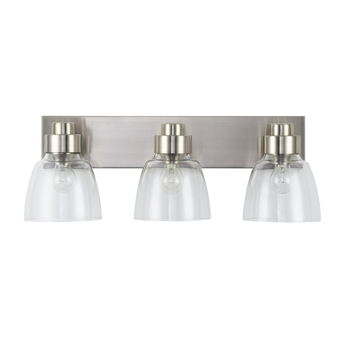 3 Light Bath Vanity In Pewter With Clear Glass Shade by Golden