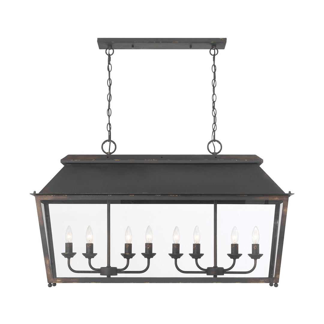 8 Light Linear Pendant In Antique Black Iron With Clear Glass by Golden