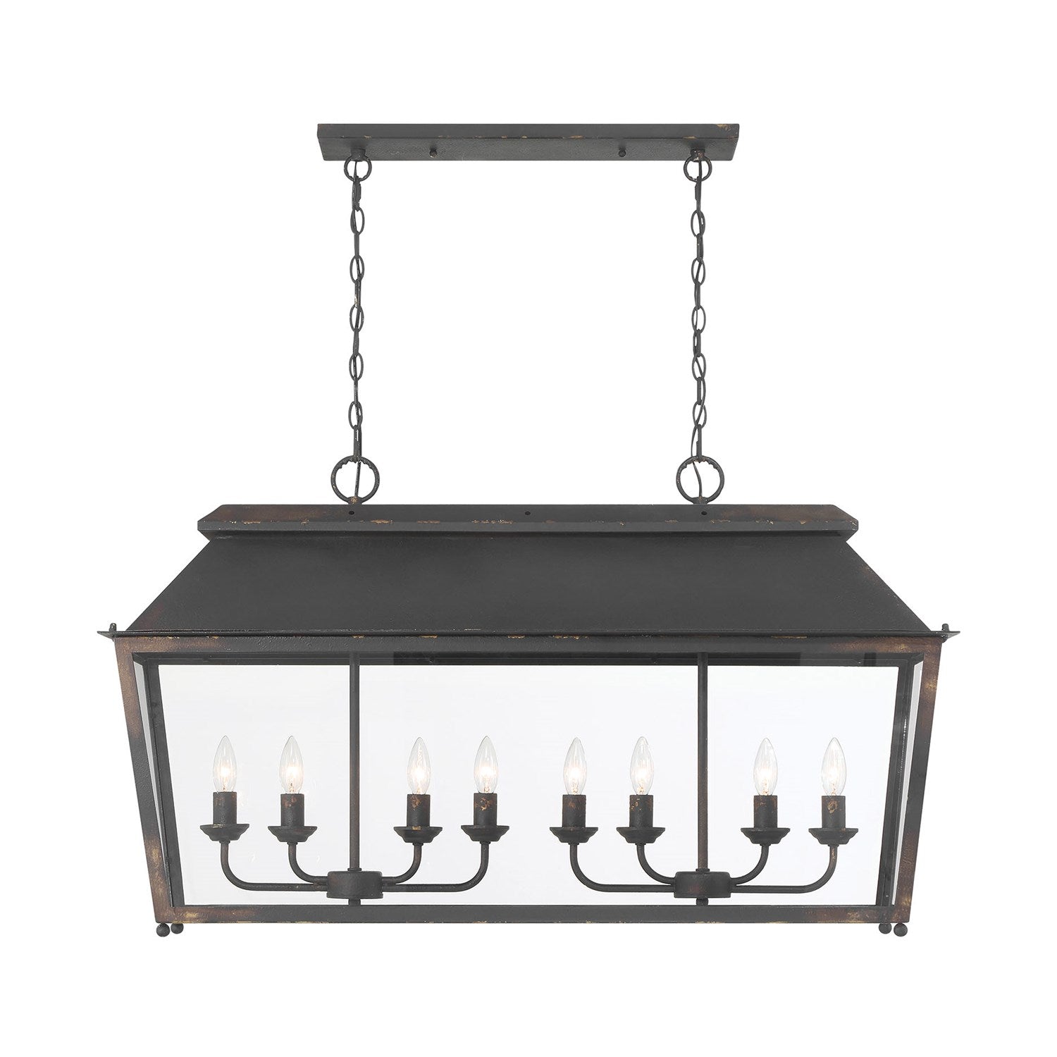 8 Light Linear Pendant In Antique Black Iron With Clear Glass by Golden