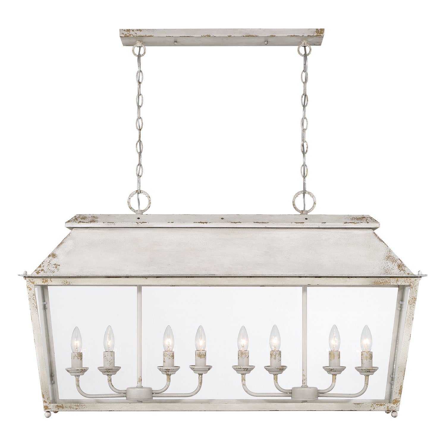 8 Light Linear Pendant In Antique Ivory With Clear Glass by Golden