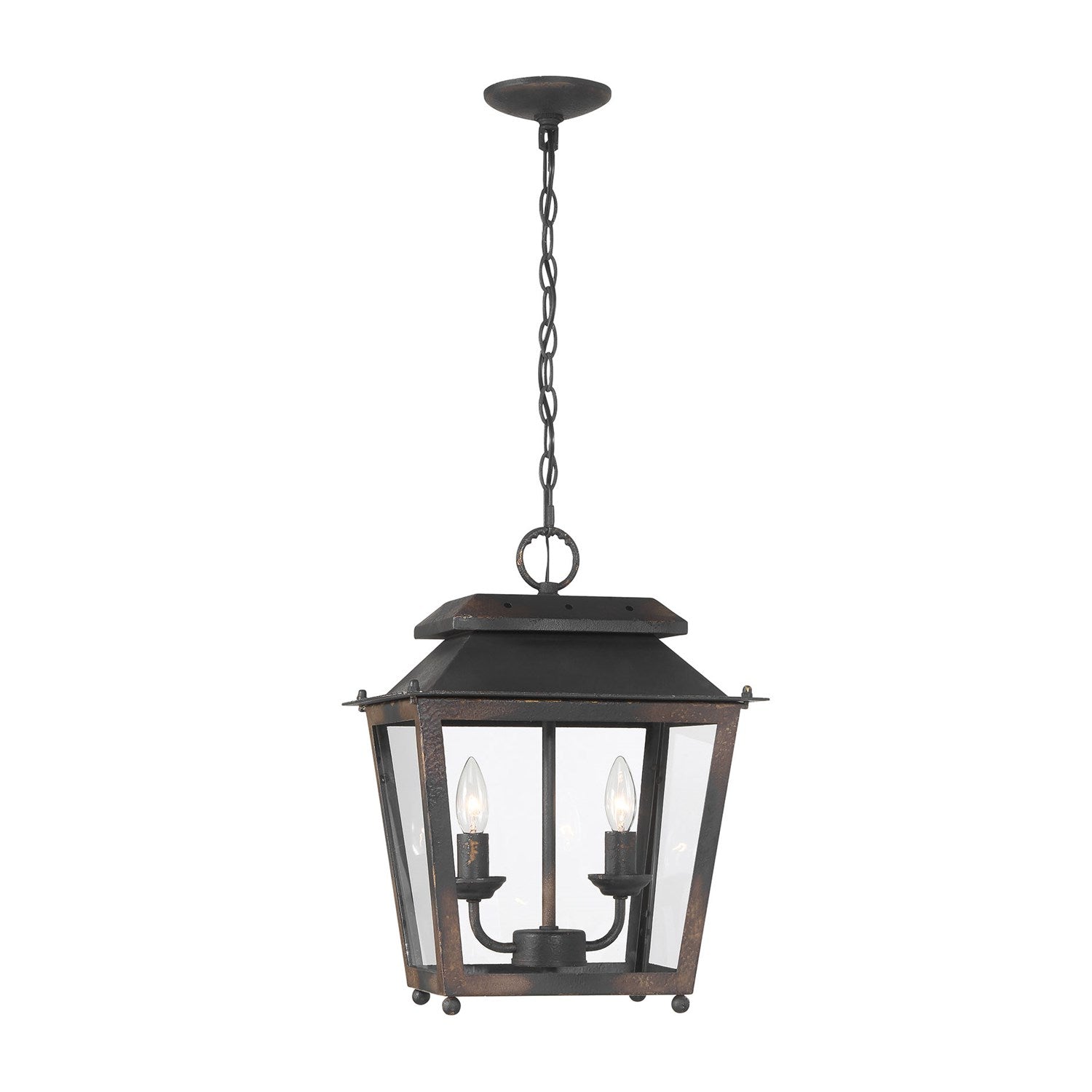 2 Light Mini Pendant In Antique Black Iron With Clear Glass by Golden