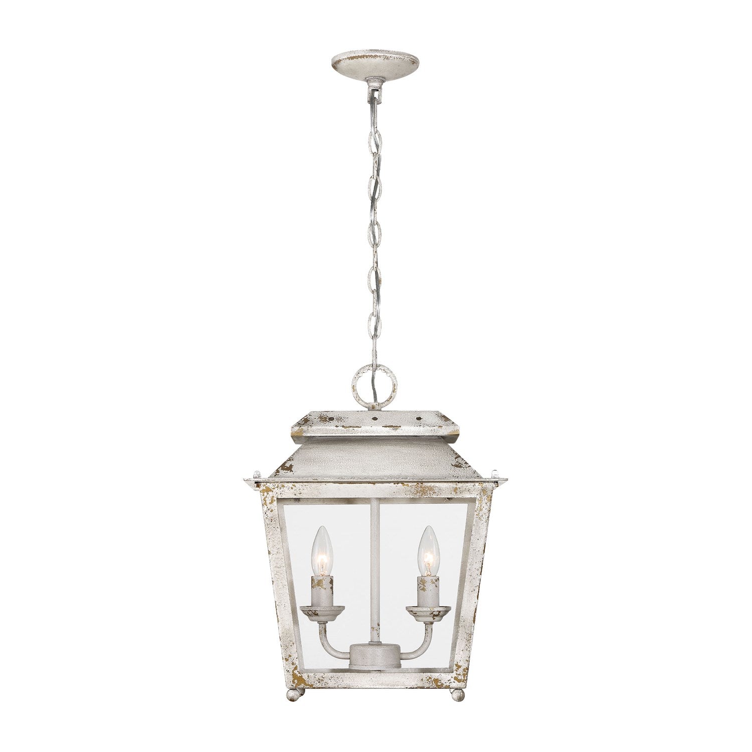 2 Light Mini Pendant In Antique Ivory With Clear Glass by Golden