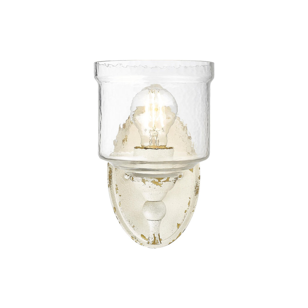 1 Light Wall Sconce In Antique Ivory With Hammered Water Glass Shade by Golden